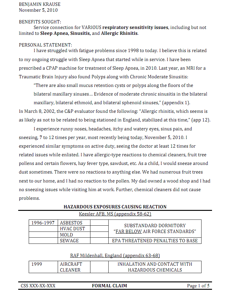Va Spouse Letter Example For Sleep Apnea