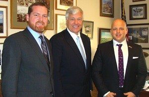 From left to right: Benjamin Krause, Congressman Mike Michaud, and Patrick Bellon.