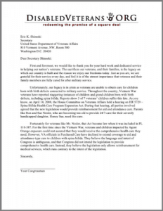 Letter to Secretary Shinseki on Spina Bifida