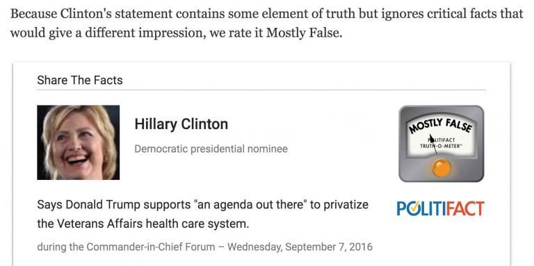 POLIFACT: Clinton Claim Trump Says He Will Privatize VA ‘Mostly False’