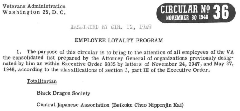 Antique VA Circular On Subversive Political Organizations