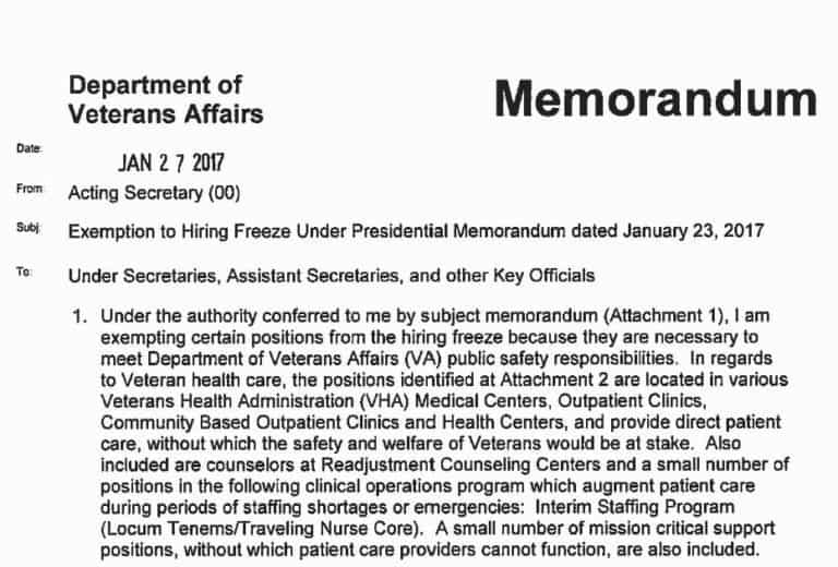 UPDATE: Veterans Affairs Gets Partial Hiring Freeze Exemption After Outcry