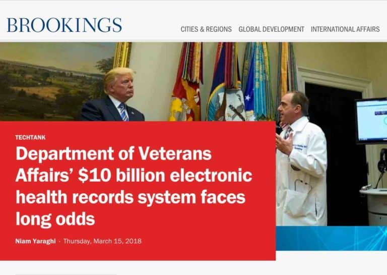 Brookings Institute: VA $10 Billion EHR Change 6.4 Percent Odds Of Success