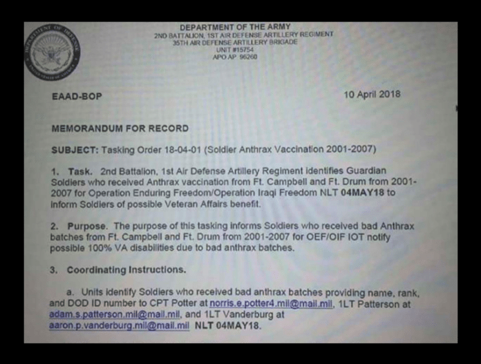 Leaked Anthrax Vaccine Memo Likely Authentic