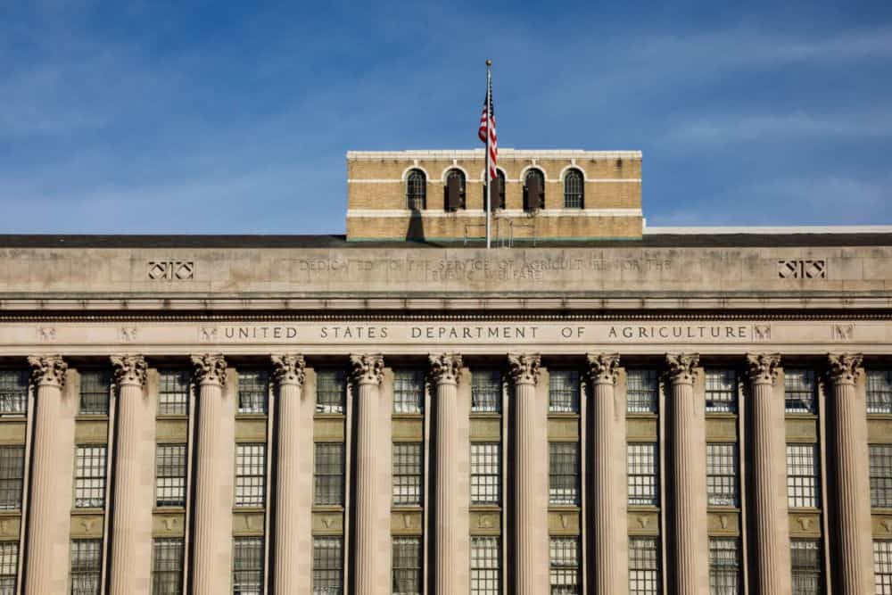 Exterior of the US Department of Agriculture on the National Mall in Washington, DC