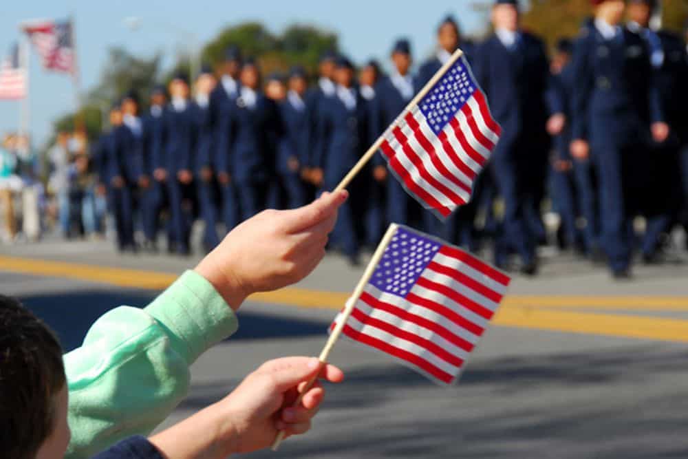 Flag waving at veteran's day parade