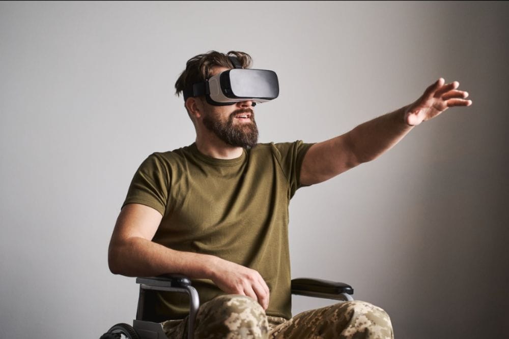 Disabled veteran in a wheelchair using a VR headset